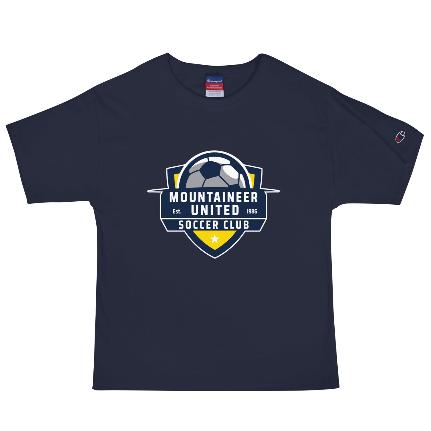 Signature | Champion T-Shirt | Mountaineer United Soccer Club | Alpine Crest Logo