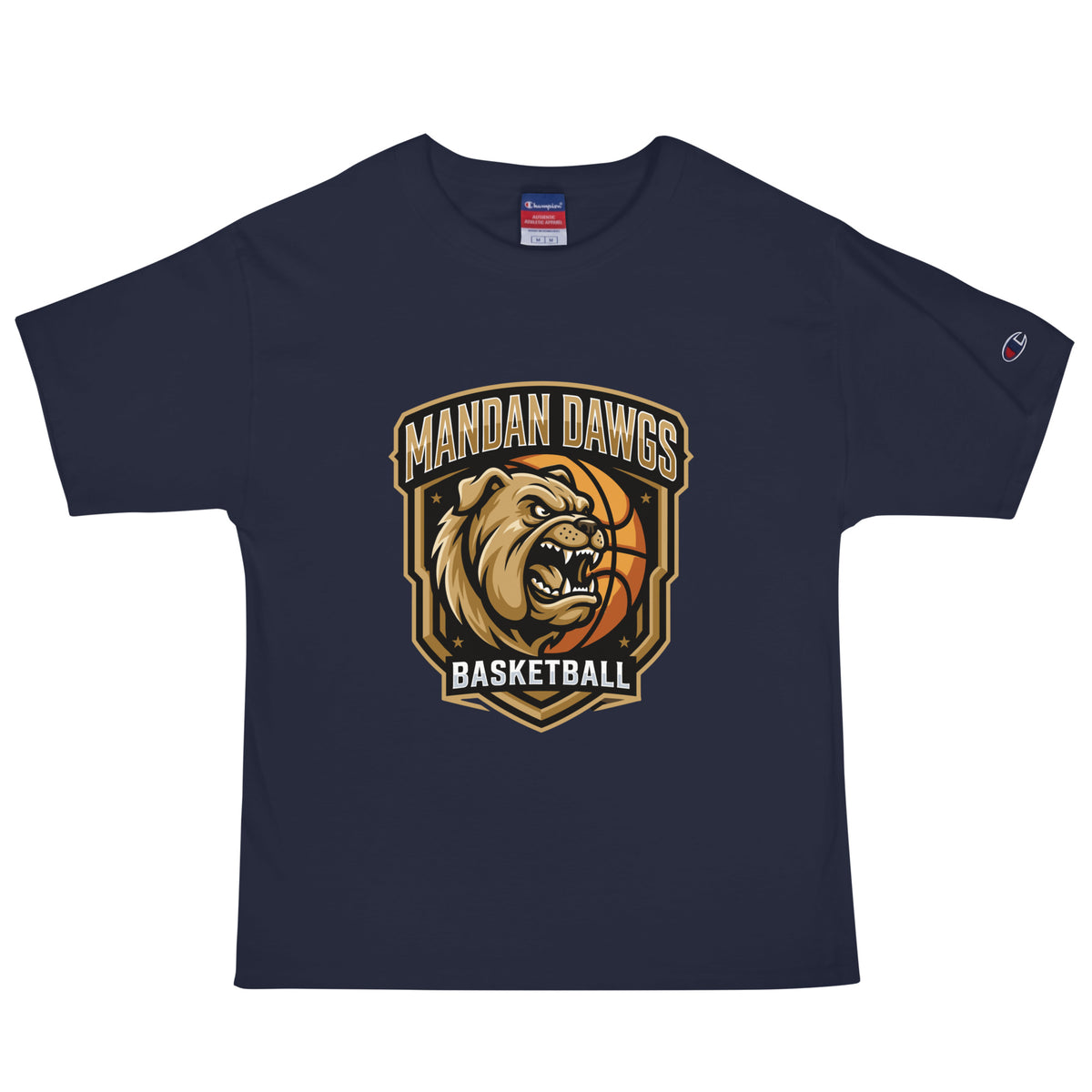 Signature | Champion T-Shirt | Mandan Dawgs Basketball | Shield Logo