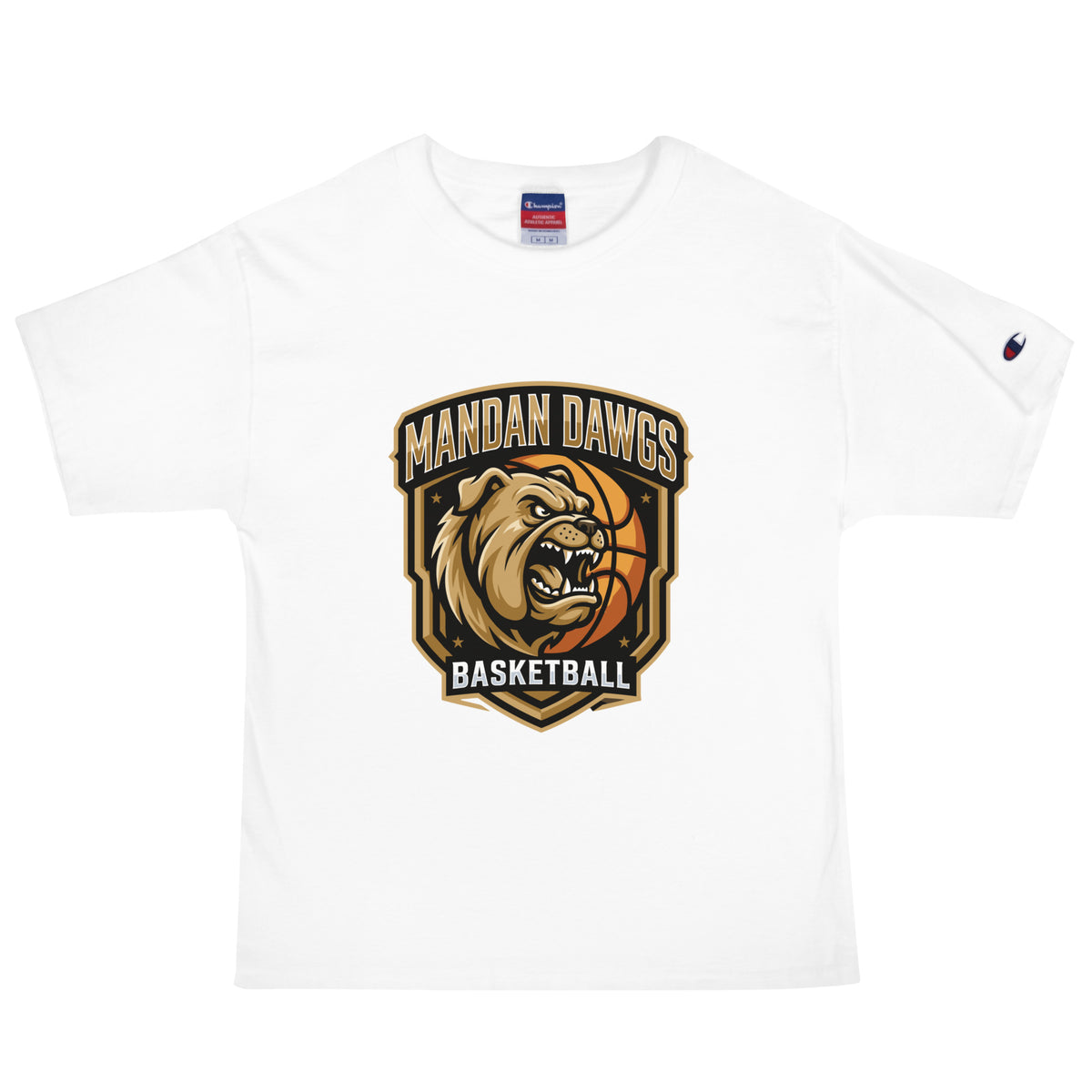 Signature | Champion T-Shirt | Mandan Dawgs Basketball | Shield Logo