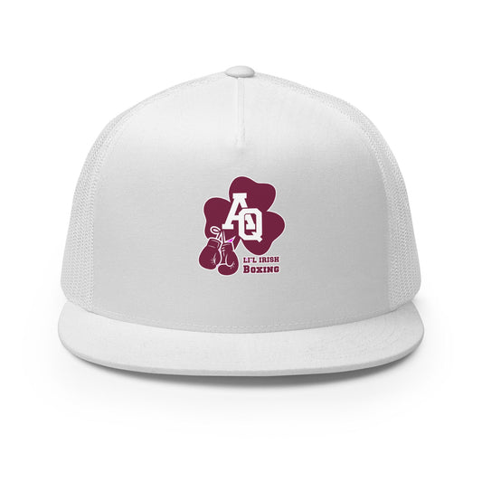 Performance | 5 Panel Trucker Cap | Aquinas Li’l Irish Boxing | AQ Shamrock Logo