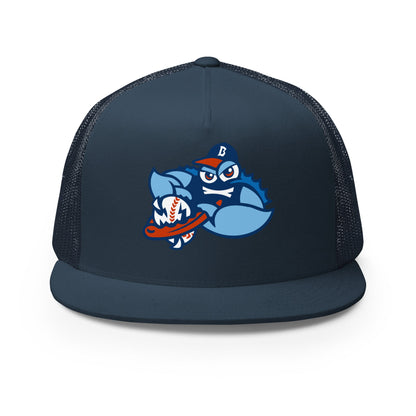 Performance | 5 Panel Trucker Cap | Bellport BlueClaws | Strike Emblem Logo