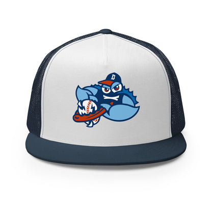 Performance | 5 Panel Trucker Cap | Bellport BlueClaws | Strike Emblem Logo