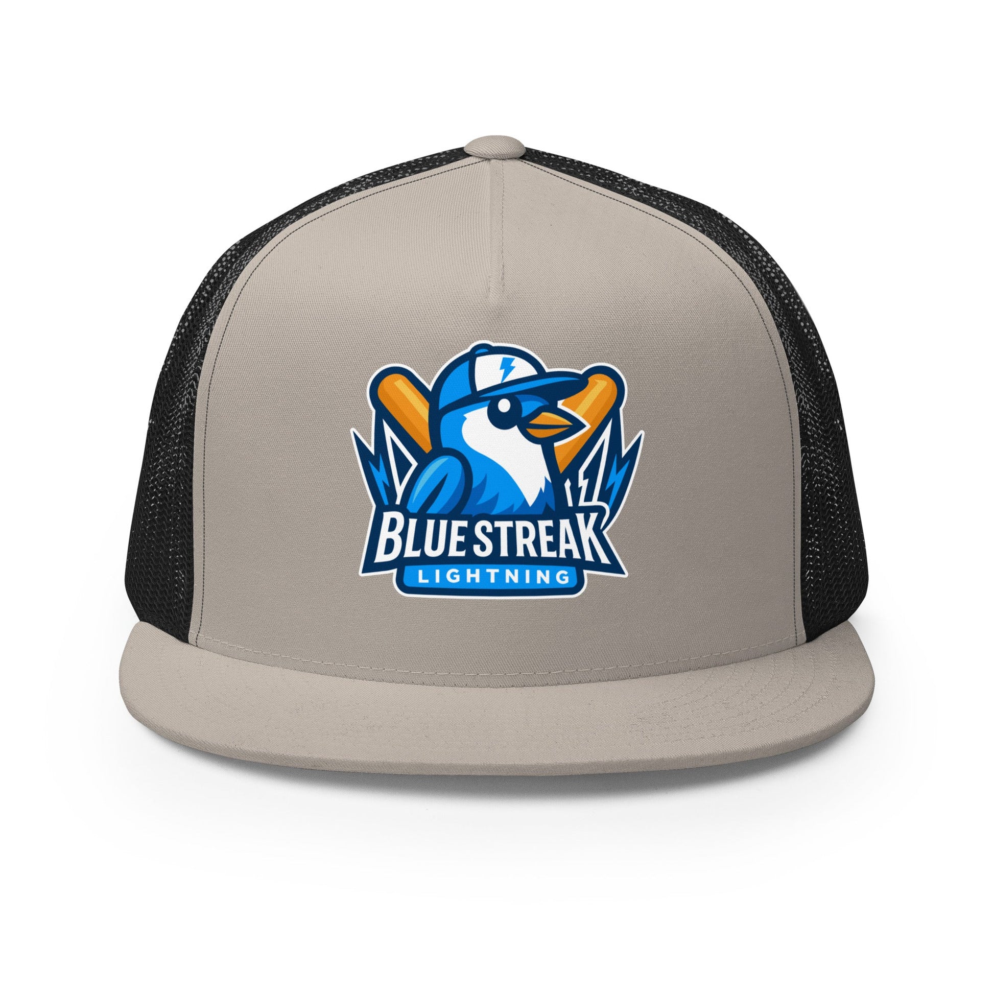 Performance | 5 Panel Trucker Cap | Blue Streak Lightning | Mascot Logo
