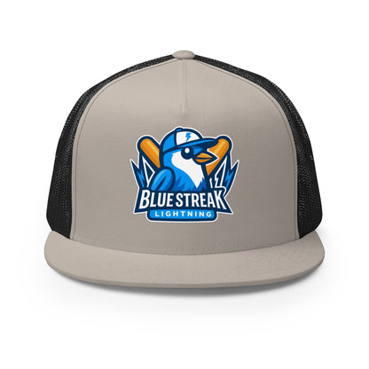 Performance | 5 Panel Trucker Cap | Blue Streak Lightning | Mascot Logo
