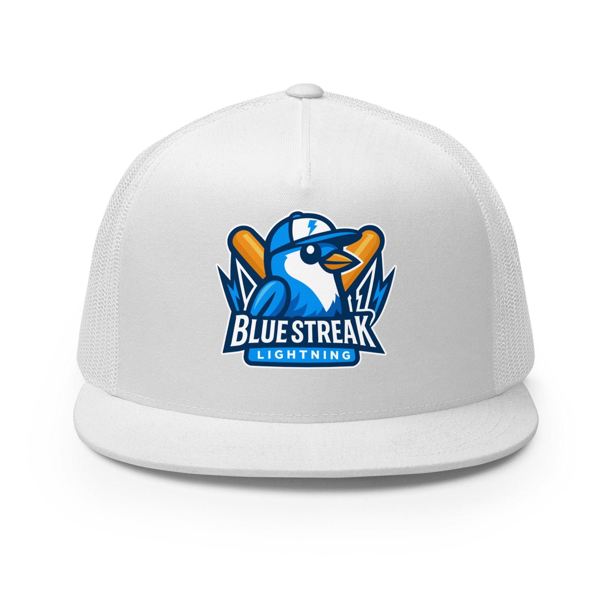 Performance | 5 Panel Trucker Cap | Blue Streak Lightning | Mascot Logo
