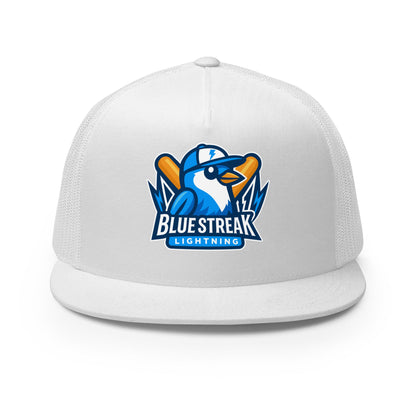 Performance | 5 Panel Trucker Cap | Blue Streak Lightning | Mascot Logo