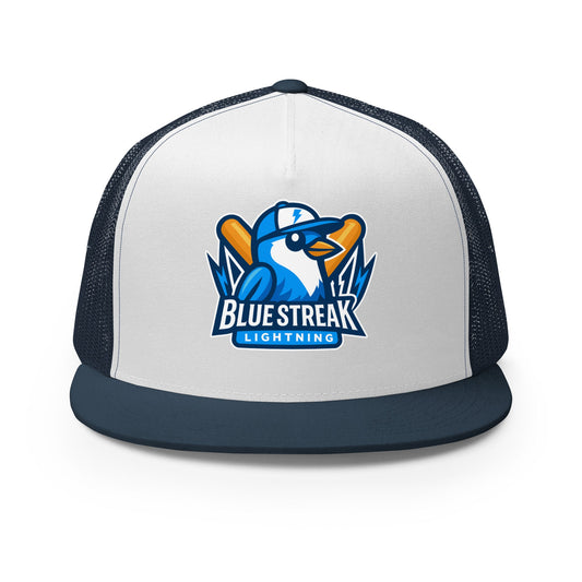 Performance | 5 Panel Trucker Cap | Blue Streak Lightning | Mascot Logo