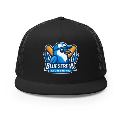 Performance | 5 Panel Trucker Cap | Blue Streak Lightning | Mascot Logo