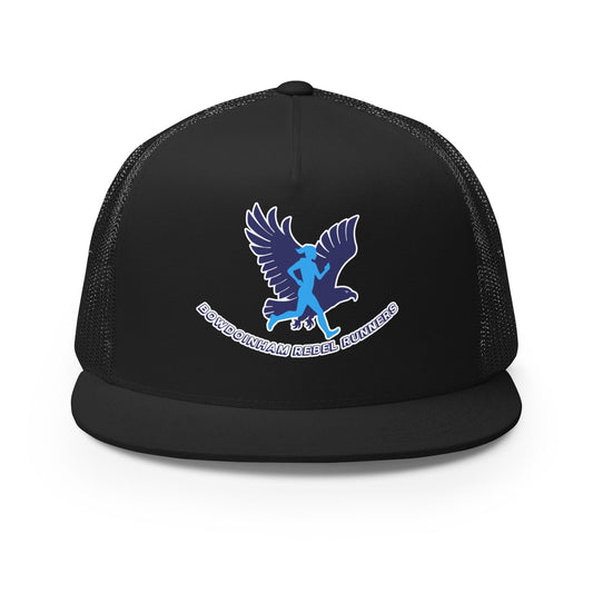Performance | 5 Panel Trucker Cap | Bowdoinham Rebel Runners | Aerial Runner Emblem Logo