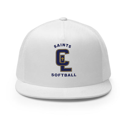 Performance | 5 Panel Trucker Cap | Crean Lutheran Softball | Navy CL Softball Logo