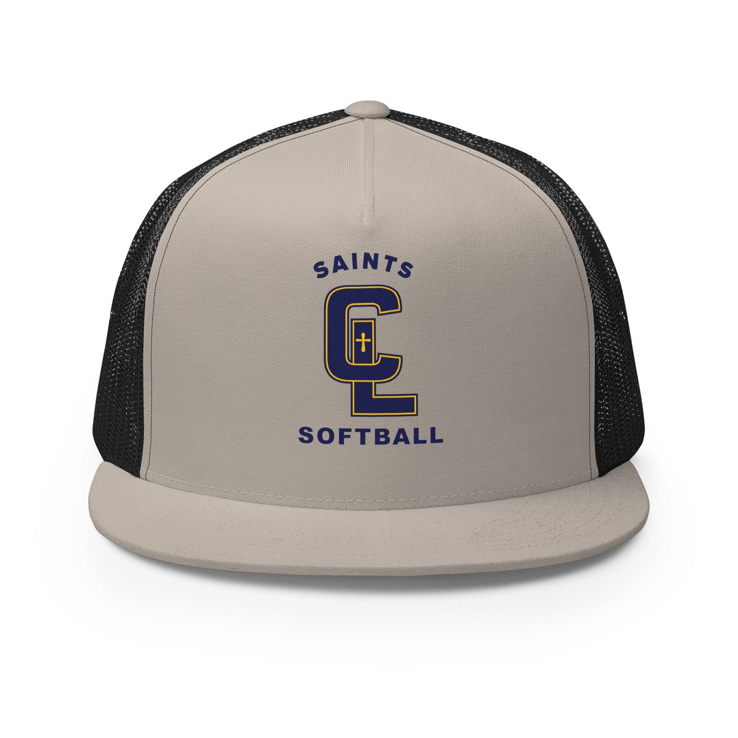 Performance | 5 Panel Trucker Cap | Crean Lutheran Softball | Navy CL Softball Logo