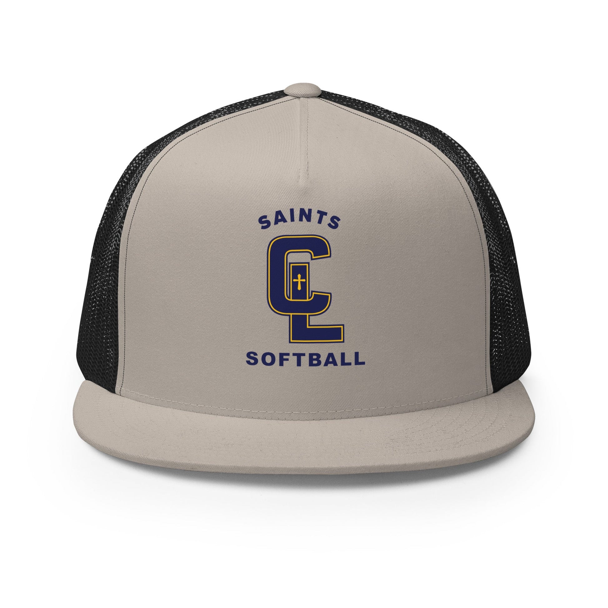 Performance | 5 Panel Trucker Cap | Crean Lutheran Softball | Navy CL Softball Logo