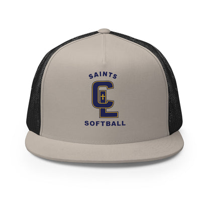 Performance | 5 Panel Trucker Cap | Crean Lutheran Softball | Navy CL Softball Logo