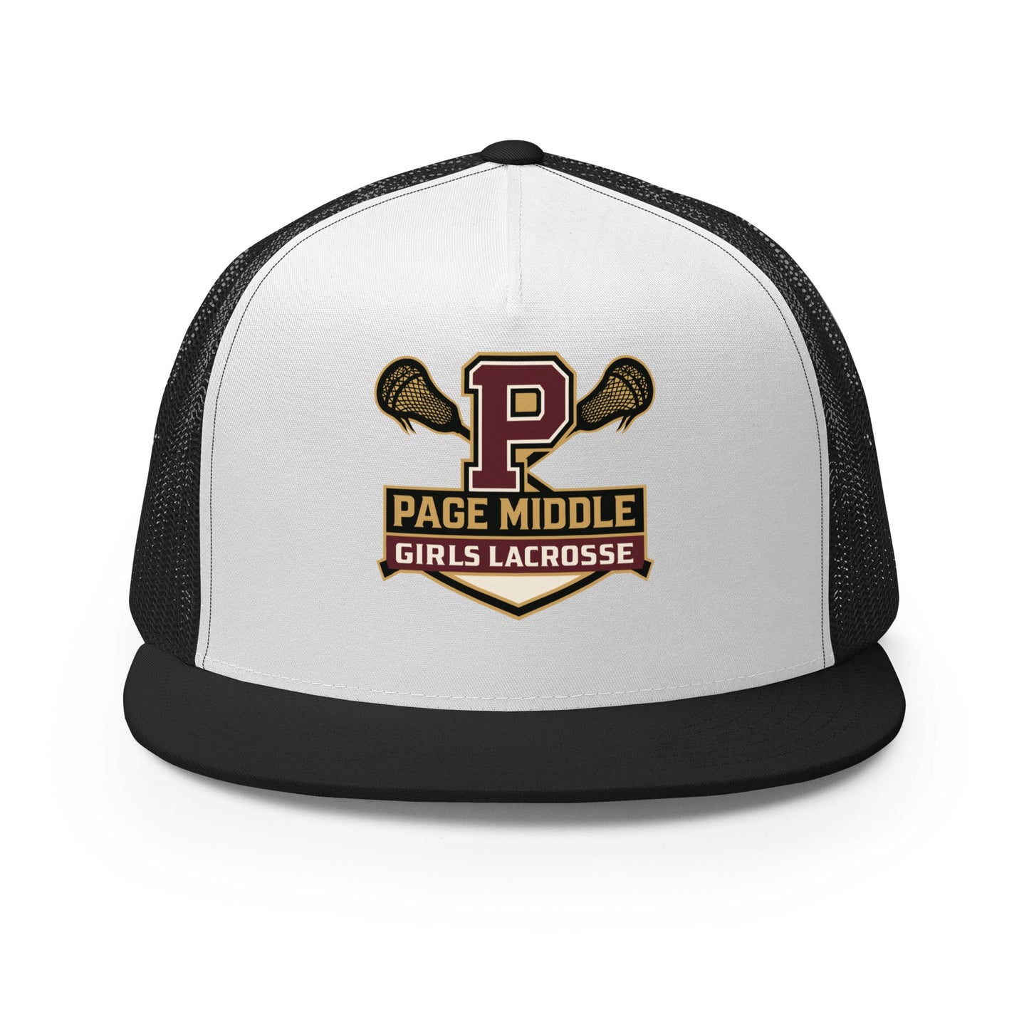 Performance | 5 Panel Trucker Cap | Page Middle Girls Lacrosse | Block P Logo