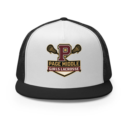 Performance | 5 Panel Trucker Cap | Page Middle Girls Lacrosse | Block P Logo