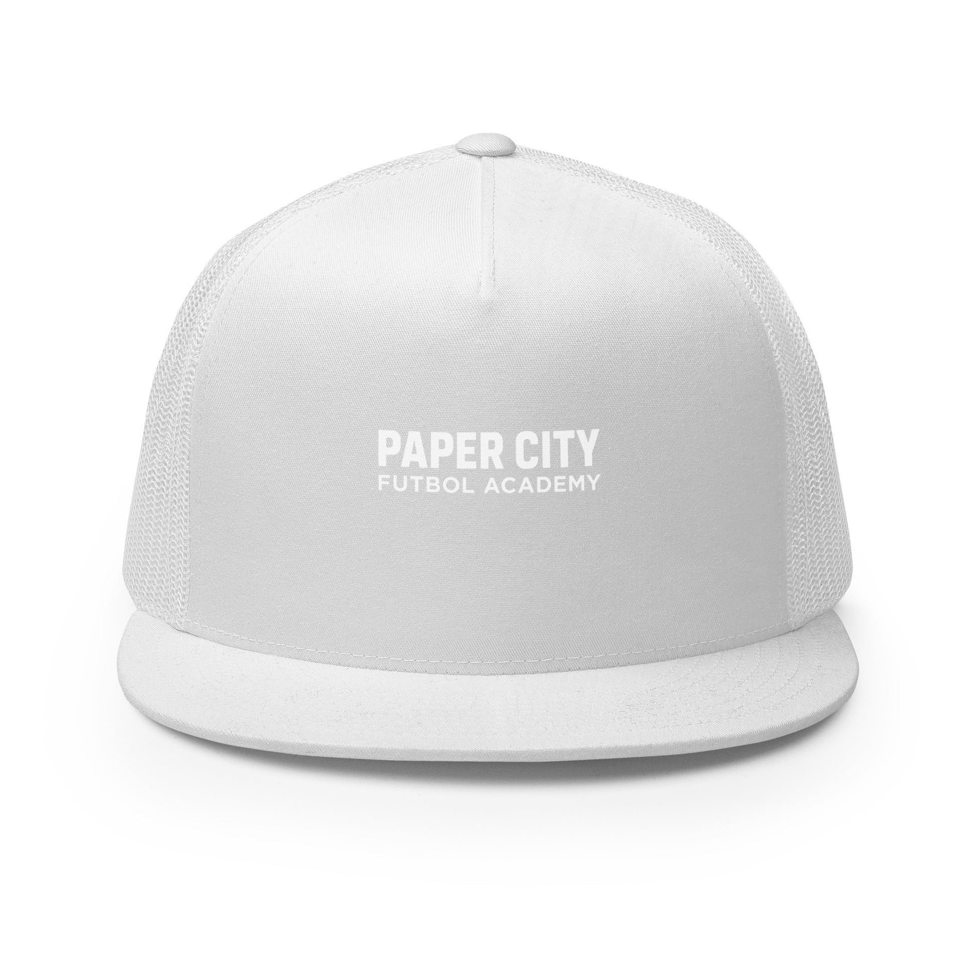 Performance | 5 Panel Trucker Cap | Paper City Futbol Academy | Vanguard Shield Logo