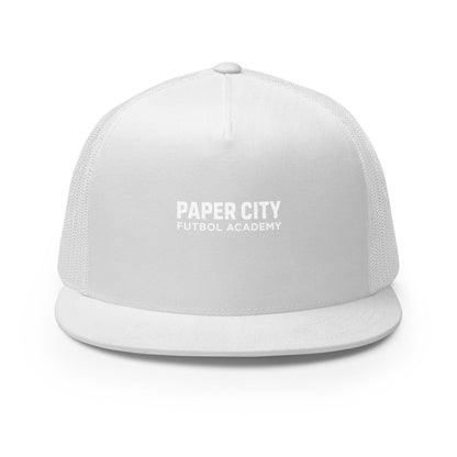 Performance | 5 Panel Trucker Cap | Paper City Futbol Academy | Vanguard Shield Logo