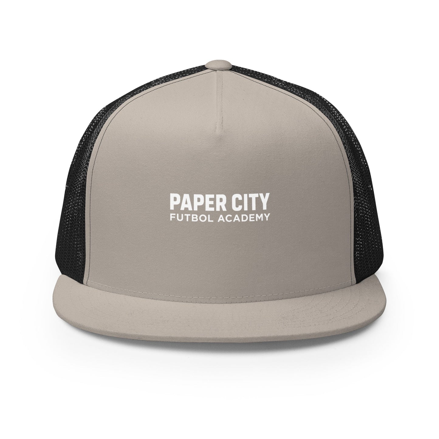 Performance | 5 Panel Trucker Cap | Paper City Futbol Academy | Vanguard Shield Logo