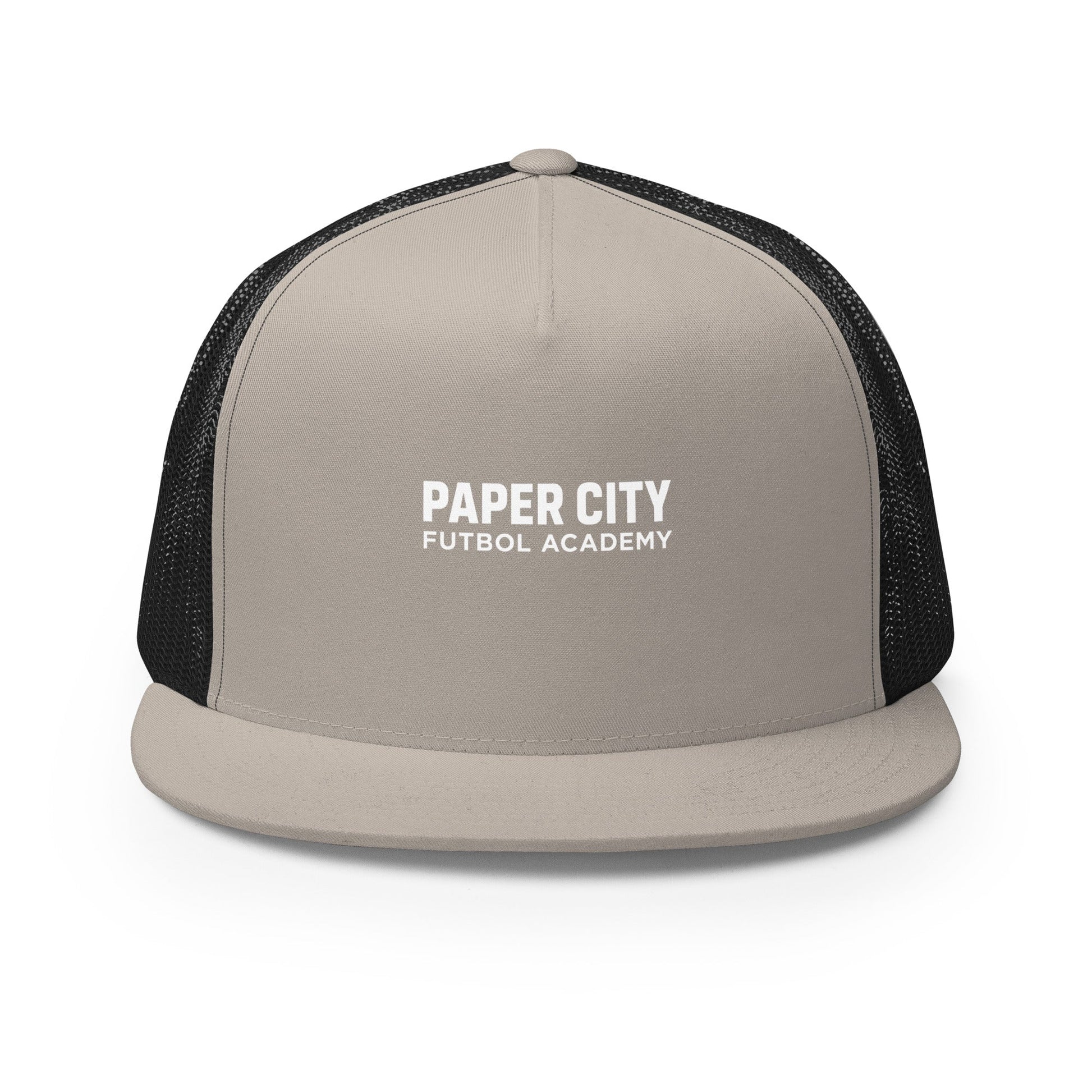 Performance | 5 Panel Trucker Cap | Paper City Futbol Academy | Vanguard Shield Logo