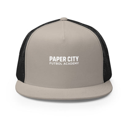 Performance | 5 Panel Trucker Cap | Paper City Futbol Academy | Vanguard Shield Logo