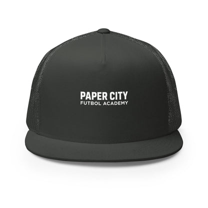 Performance | 5 Panel Trucker Cap | Paper City Futbol Academy | Vanguard Shield Logo