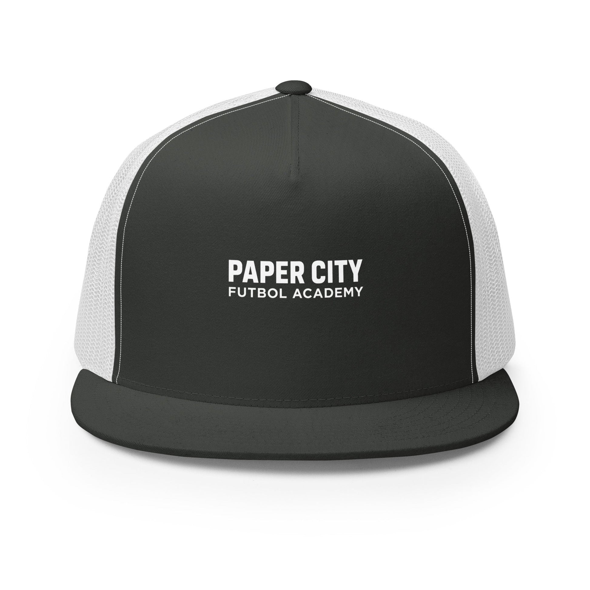 Performance | 5 Panel Trucker Cap | Paper City Futbol Academy | Vanguard Shield Logo