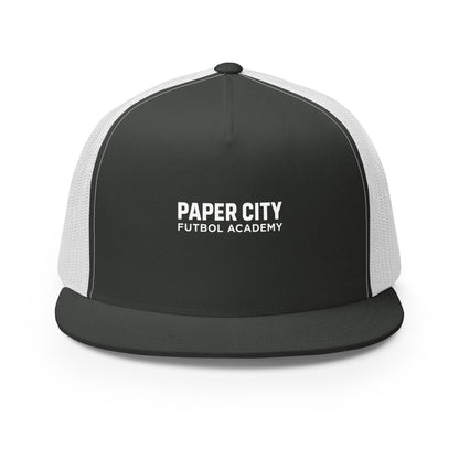 Performance | 5 Panel Trucker Cap | Paper City Futbol Academy | Vanguard Shield Logo