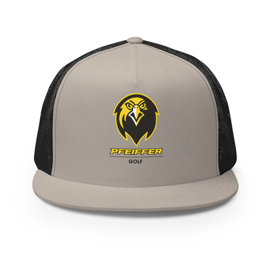 Performance | 5 Panel Trucker Cap | Pfeiffer University Golf | Falcon Logo