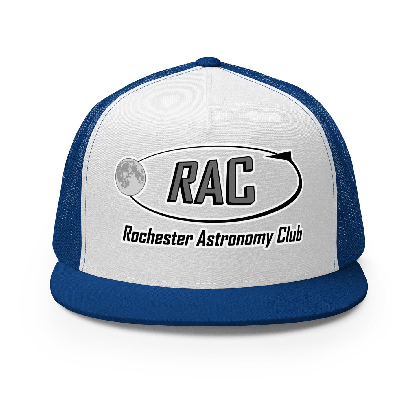 Performance | 5 Panel Trucker Cap | Rochester Astronomy Club | Orbit Logo
