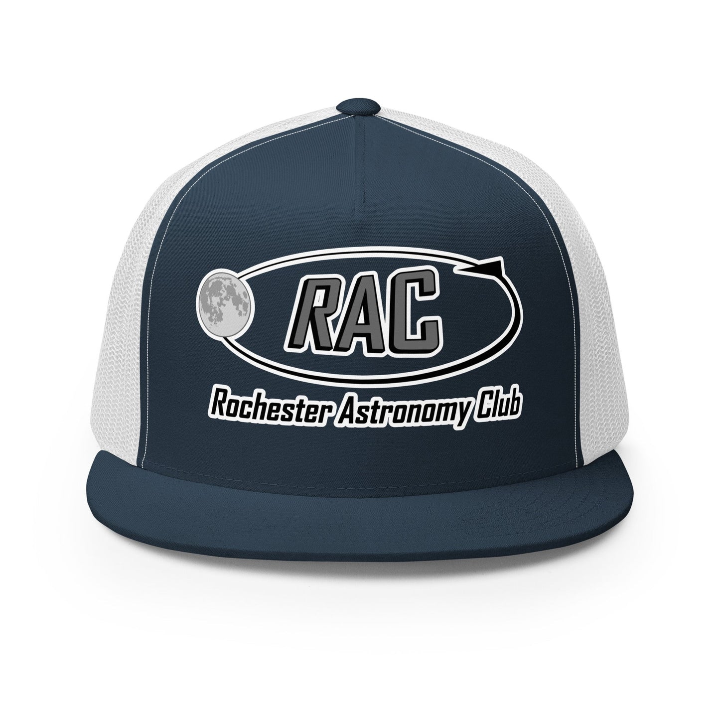 Performance | 5 Panel Trucker Cap | Rochester Astronomy Club | Orbit Logo