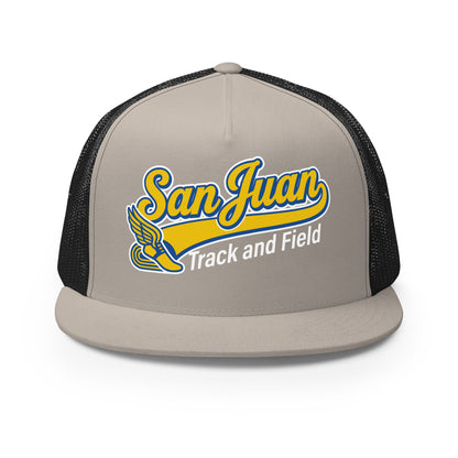 Performance | 5 Panel Trucker Cap | San Juan Track and Field | Script Logo