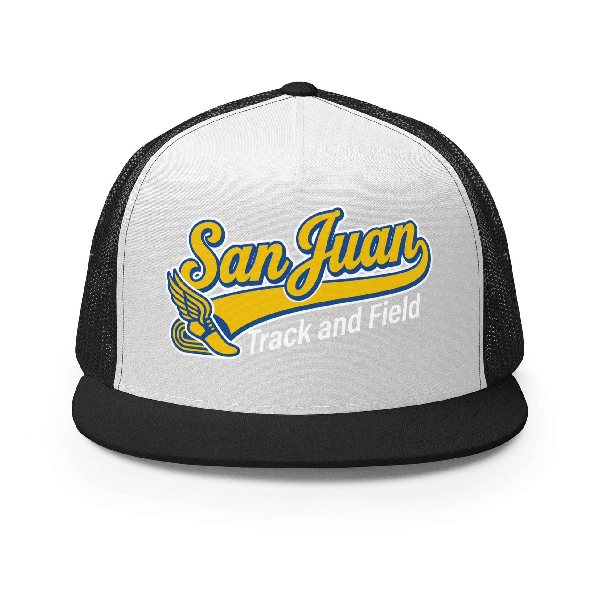 Performance | 5 Panel Trucker Cap | San Juan Track and Field | Script Logo