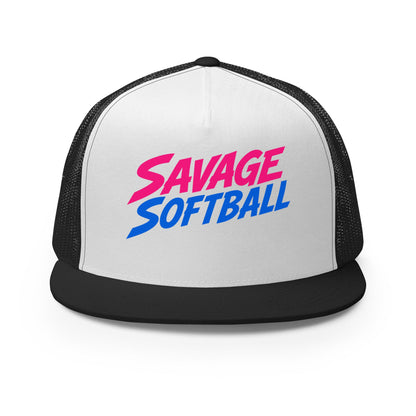Performance | 5 Panel Trucker Cap | Savage Softball | Mascot Logo