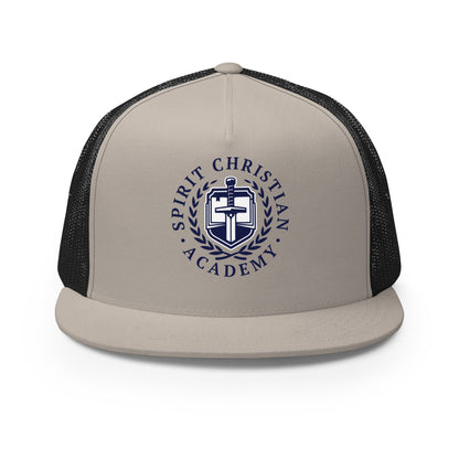 Performance | 5 Panel Trucker Cap | Spirit Christian Academy | Navy Script Logo