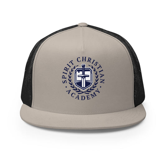 Performance | 5 Panel Trucker Cap | Spirit Christian Academy | Navy Script Logo