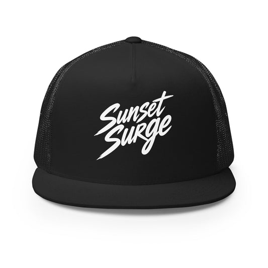 Performance | 5 Panel Trucker Cap | Sunset Surge All-Star Cheerleading | Neon Palm Cheer Logo