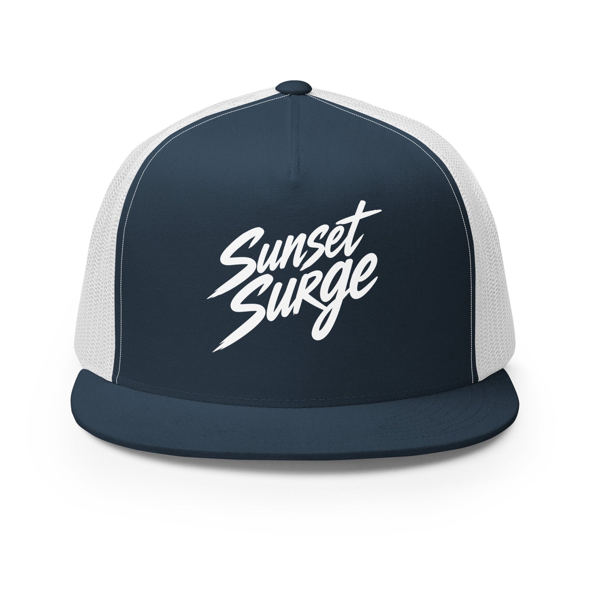 Performance | 5 Panel Trucker Cap | Sunset Surge All-Star Cheerleading | Neon Palm Cheer Logo