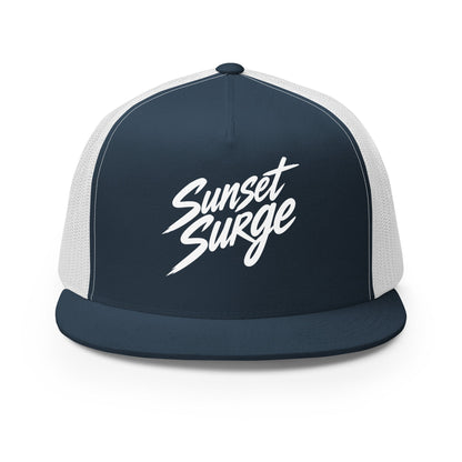 Performance | 5 Panel Trucker Cap | Sunset Surge All-Star Cheerleading | Neon Palm Cheer Logo