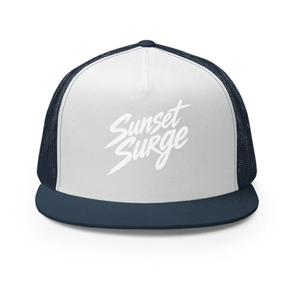 Performance | 5 Panel Trucker Cap | Sunset Surge All-Star Cheerleading | Neon Palm Cheer Logo