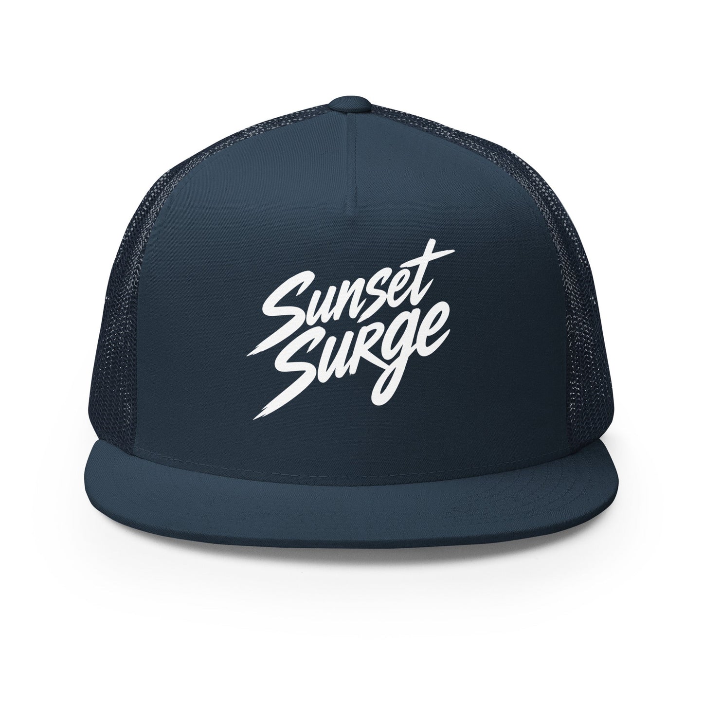 Performance | 5 Panel Trucker Cap | Sunset Surge All-Star Cheerleading | Neon Palm Cheer Logo