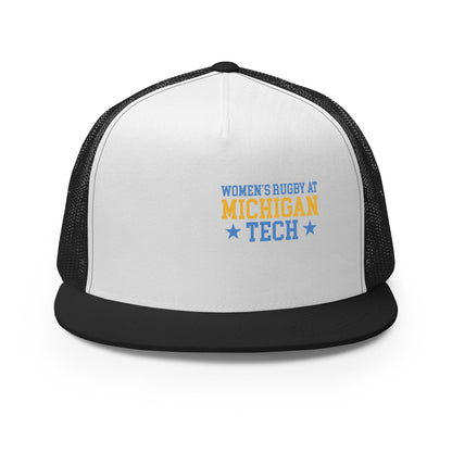 Performance | 5 Panel Trucker Cap | Women’s Rugby at Michigan Tech | Varsity Crest Logo