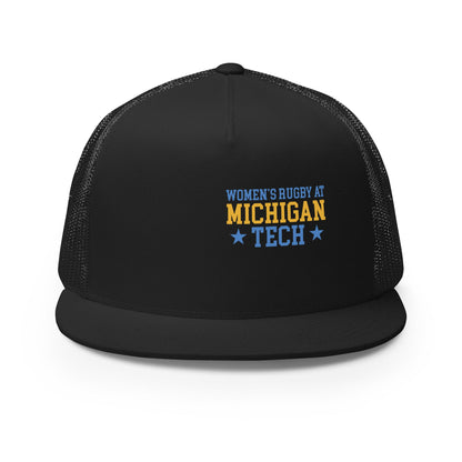 Performance | 5 Panel Trucker Cap | Women’s Rugby at Michigan Tech | Varsity Crest Logo