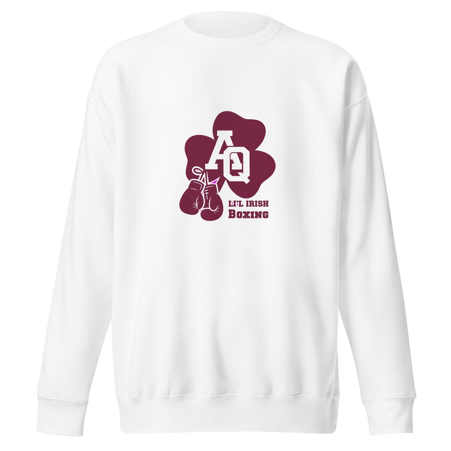 Performance | Crewneck | Aquinas Li’l Irish Boxing | AQ Shamrock Logo