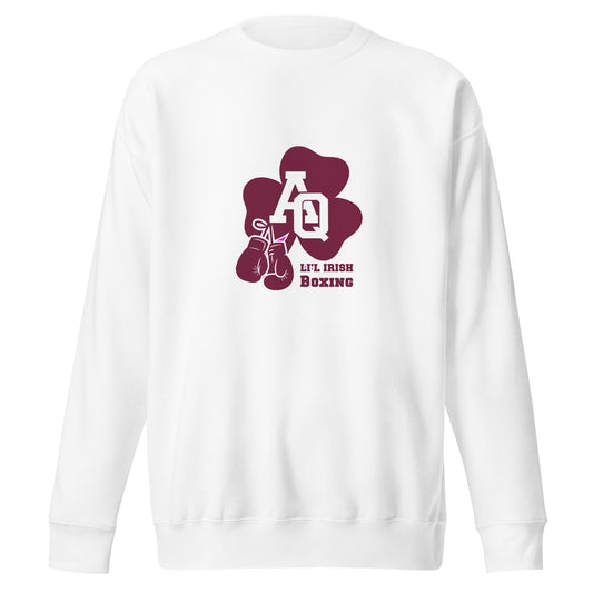 Performance | Crewneck | Aquinas Li’l Irish Boxing | AQ Shamrock Logo