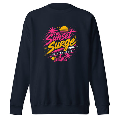 Performance | Crewneck | Sunset Surge All-Star Cheerleading | Neon Palm Cheer Logo