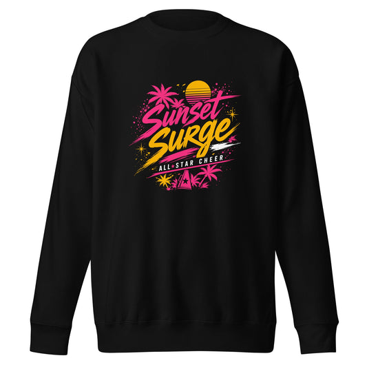 Performance | Crewneck | Sunset Surge All-Star Cheerleading | Neon Palm Cheer Logo