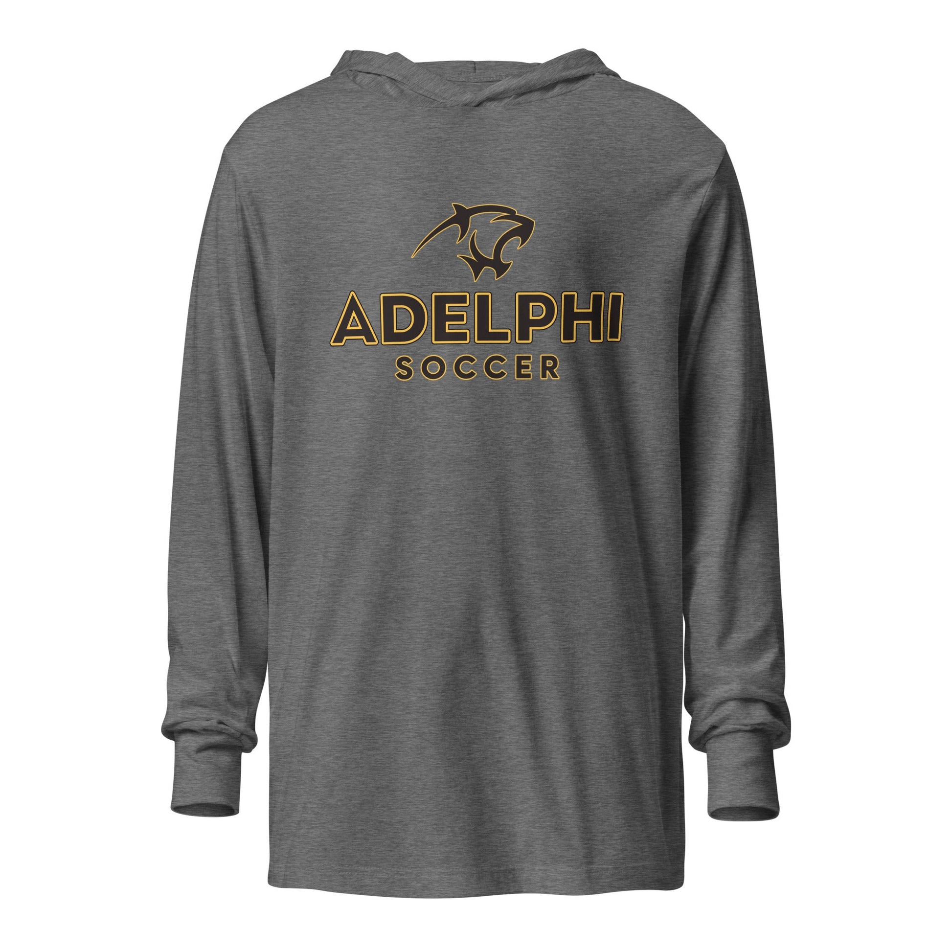 Performance | Hooded Long Sleeve T Shirt | Adelphi Womens Soccer | Vanguard Mark Logo