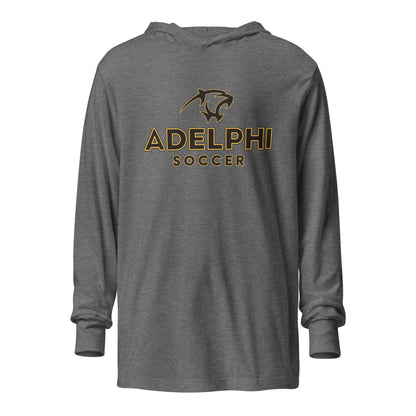Performance | Hooded Long Sleeve T Shirt | Adelphi Womens Soccer | Vanguard Mark Logo