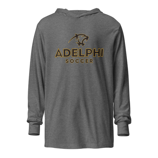 Performance | Hooded Long Sleeve T Shirt | Adelphi Womens Soccer | Vanguard Mark Logo