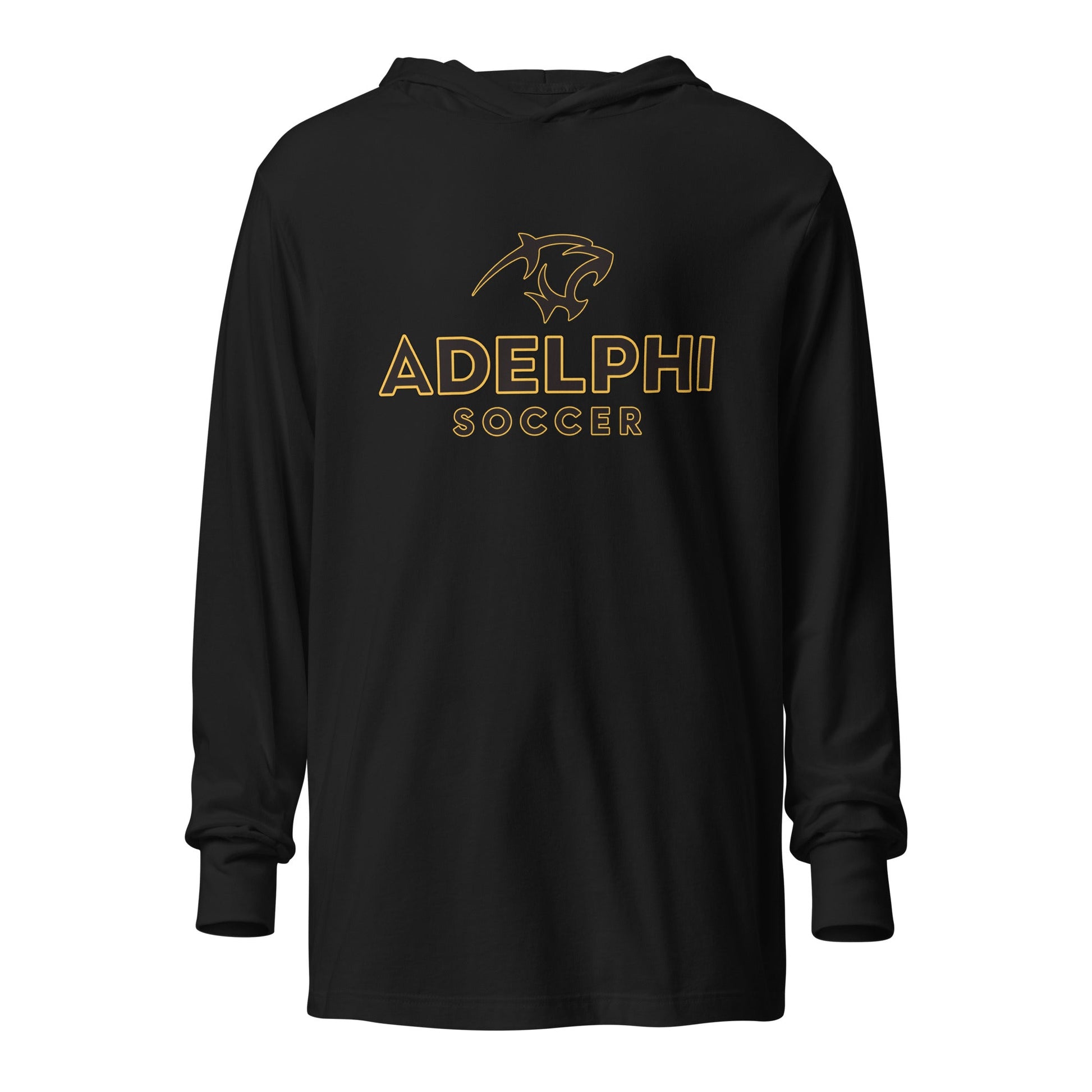 Performance | Hooded Long Sleeve T Shirt | Adelphi Womens Soccer | Vanguard Mark Logo